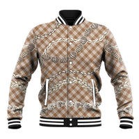 Brown Aloha Hawaii Shell Lei Baseball Jacket Palaka Hebrew Cone Honey Cowrie Elegant Curves - Polynesian Pride