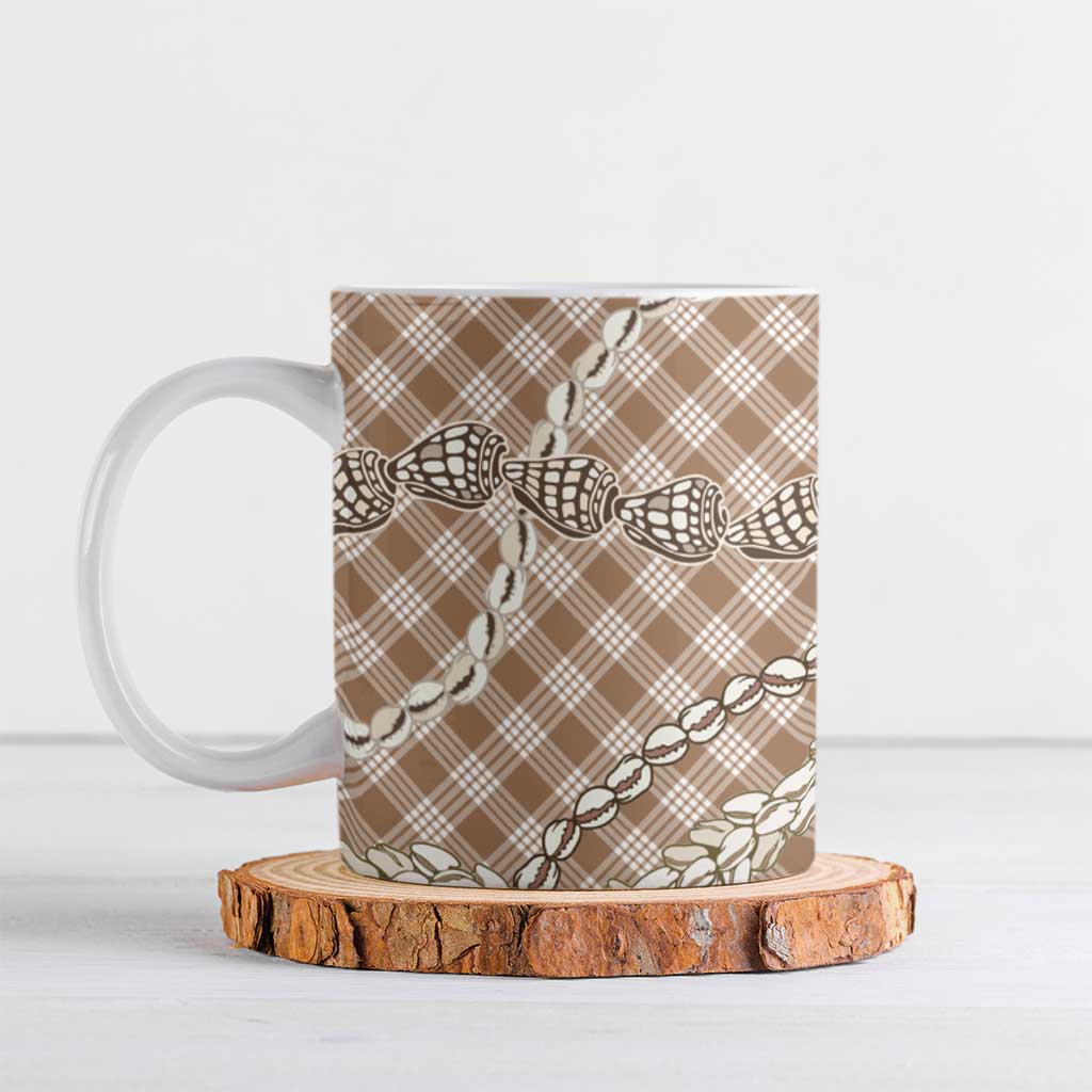 Brown Aloha Hawaii Shell Lei Ceramic Mug Palaka Hebrew Cone Honey Cowrie Elegant Curves - Polynesian Pride