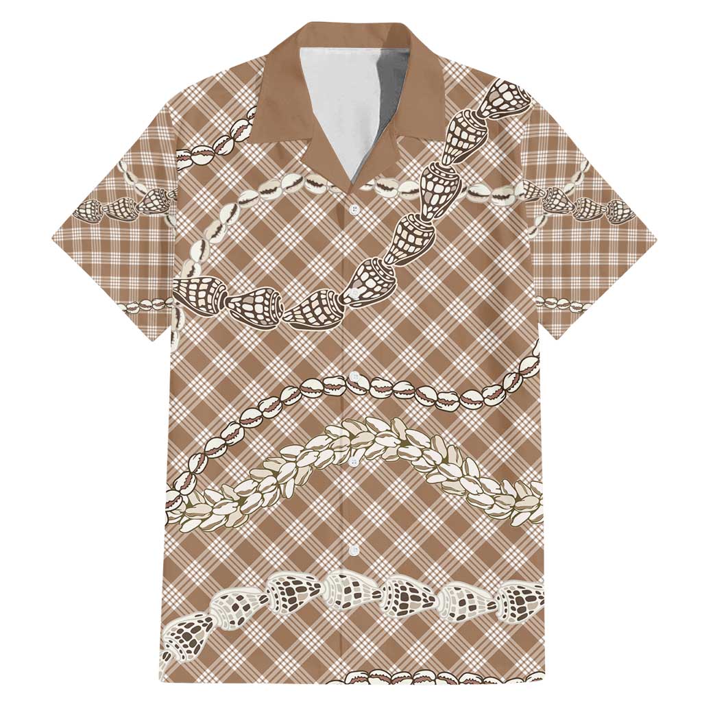 Brown Aloha Hawaii Shell Lei Family Matching Mermaid Dress and Hawaiian Shirt Palaka Hebrew Cone Honey Cowrie Elegant Curves - Polynesian Pride