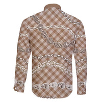 Brown Aloha Hawaii Shell Lei Family Matching Off Shoulder Short Dress and Hawaiian Shirt Palaka Hebrew Cone Honey Cowrie Elegant Curves - Polynesian Pride