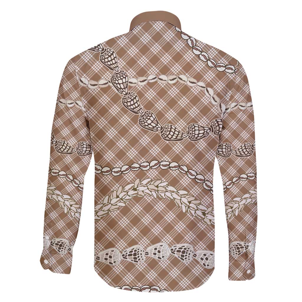 Brown Aloha Hawaii Shell Lei Family Matching Short Sleeve Bodycon Dress and Hawaiian Shirt Palaka Hebrew Cone Honey Cowrie Elegant Curves - Polynesian Pride