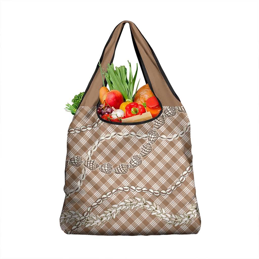 Brown Aloha Hawaii Shell Lei Grocery Bag Palaka Hebrew Cone Honey Cowrie Elegant Curves - Polynesian Pride