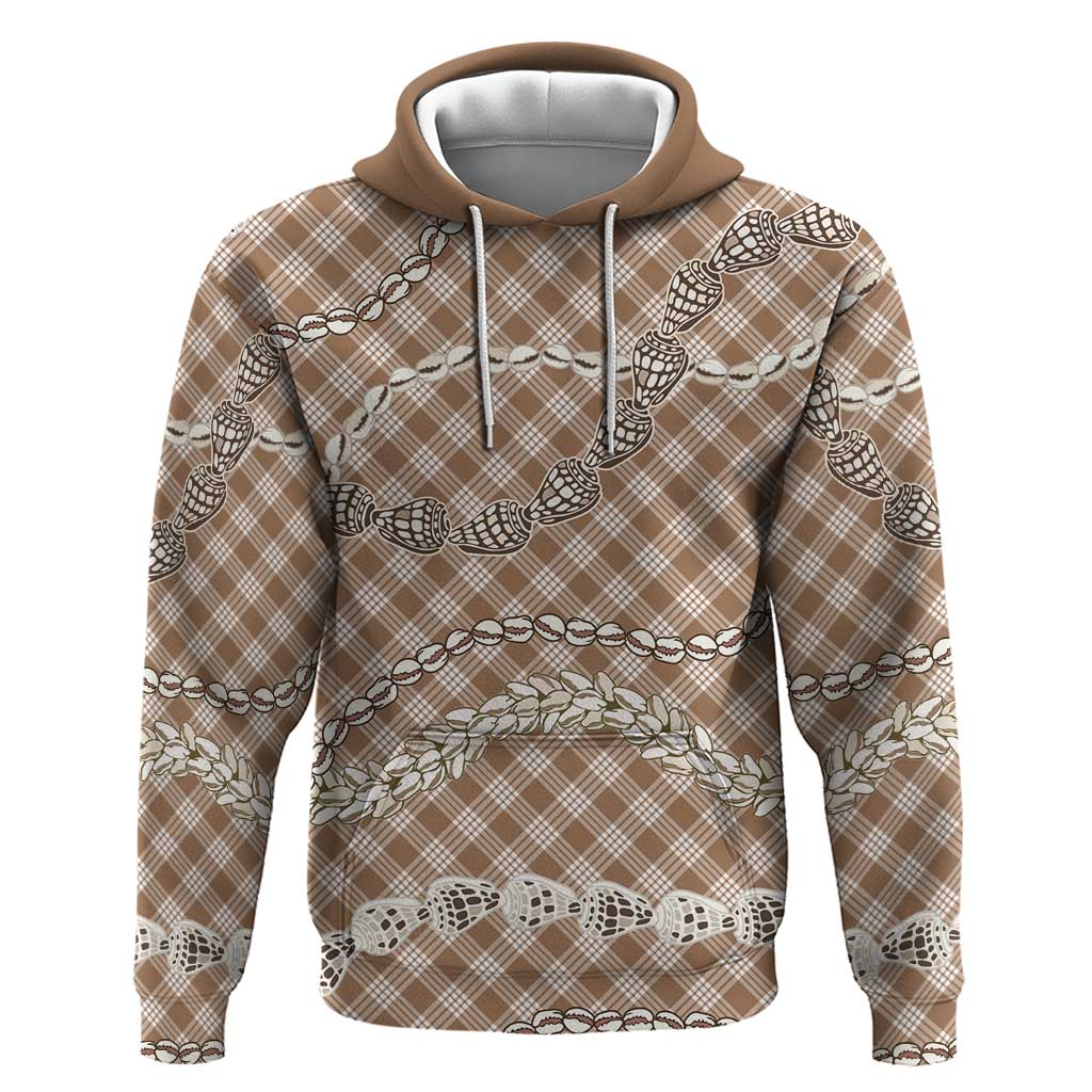 Brown Aloha Hawaii Shell Lei Hoodie Palaka Hebrew Cone Honey Cowrie Elegant Curves - Polynesian Pride