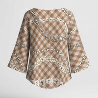 Brown Aloha Hawaii Shell Lei Kimono Sleeve Blouse Palaka Hebrew Cone Honey Cowrie Elegant Curves - Polynesian Pride