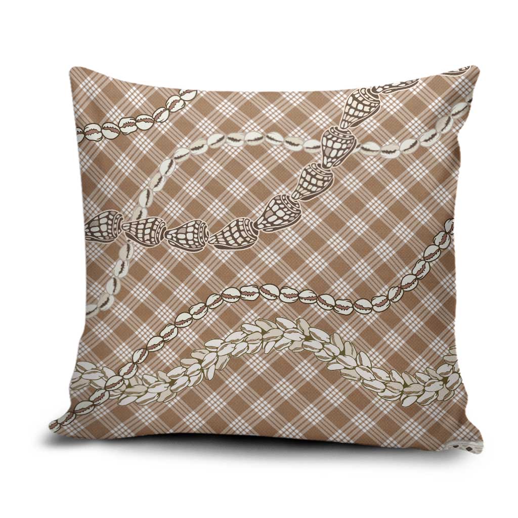 Brown Aloha Hawaii Shell Lei Pillow Cover Palaka Hebrew Cone Honey Cowrie Elegant Curves - Polynesian Pride
