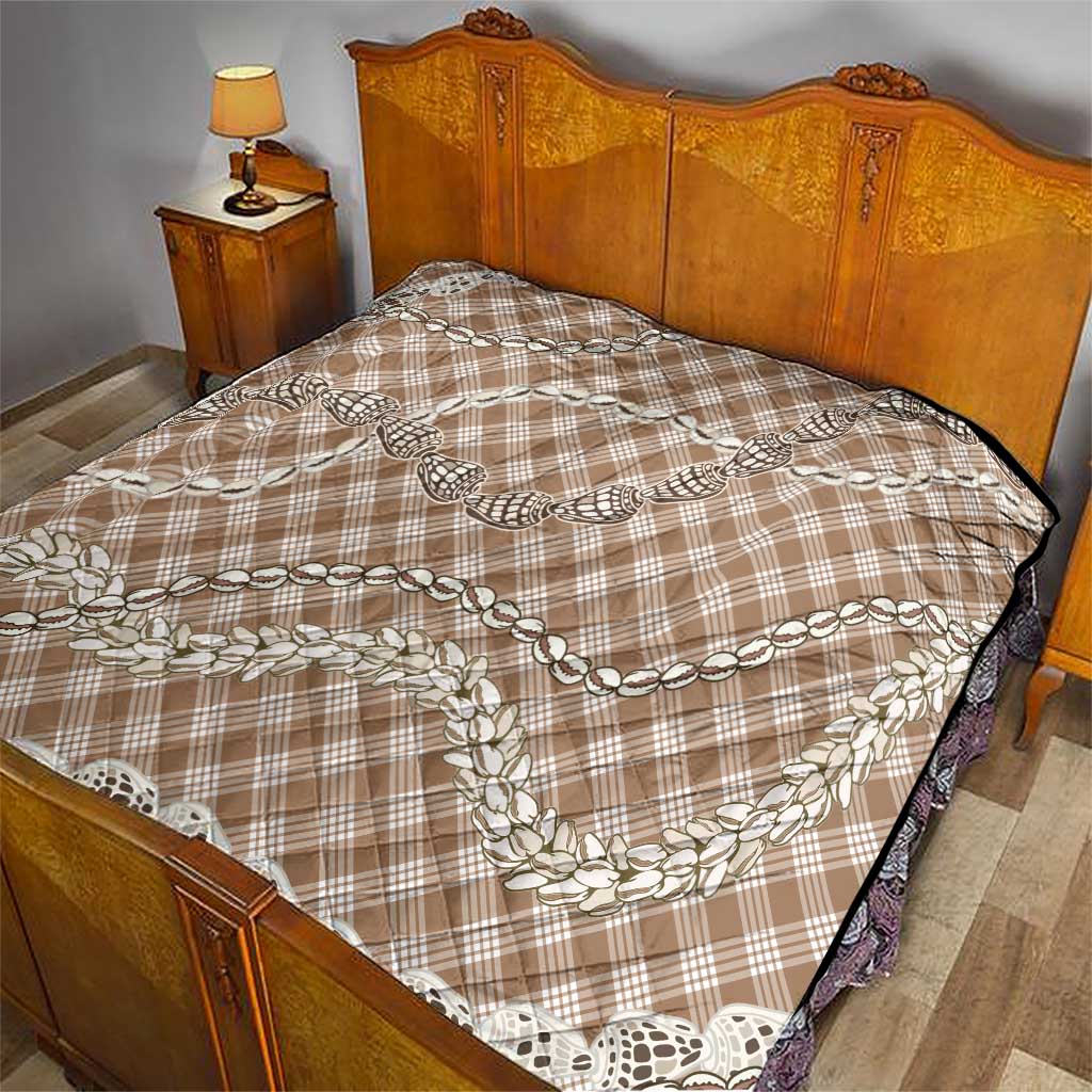 Brown Aloha Hawaii Shell Lei Quilt Palaka Hebrew Cone Honey Cowrie Elegant Curves - Polynesian Pride