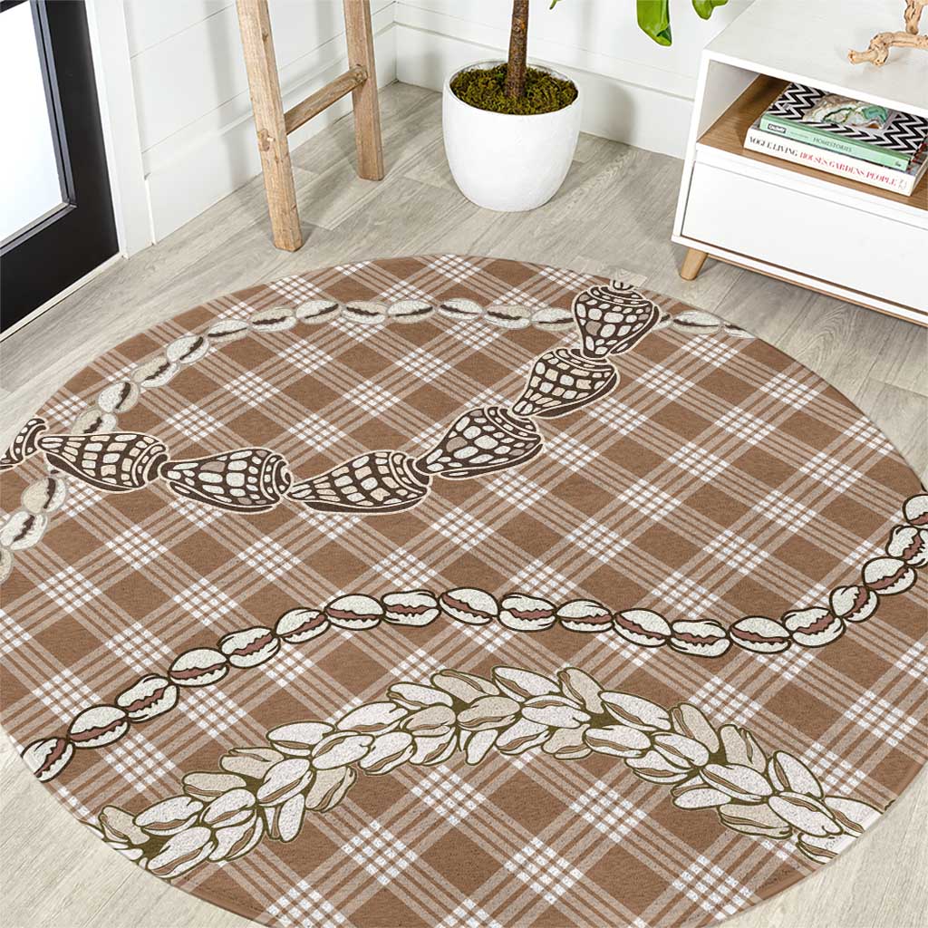 Brown Aloha Hawaii Shell Lei Round Carpet Palaka Hebrew Cone Honey Cowrie Elegant Curves - Polynesian Pride
