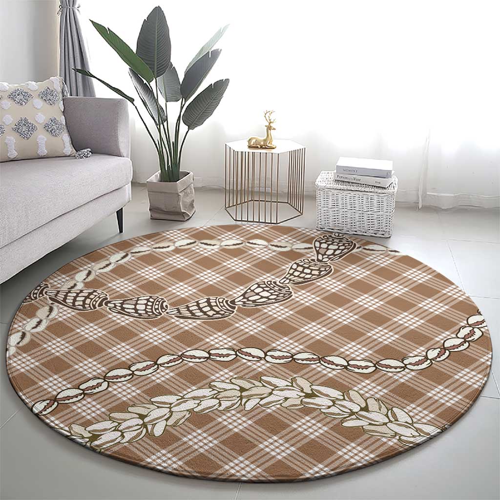 Brown Aloha Hawaii Shell Lei Round Carpet Palaka Hebrew Cone Honey Cowrie Elegant Curves - Polynesian Pride