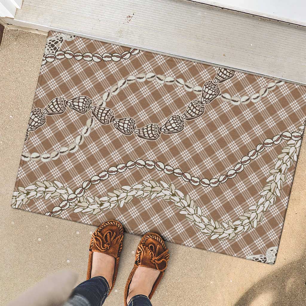 Brown Aloha Hawaii Shell Lei Rubber Doormat Palaka Hebrew Cone Honey Cowrie Elegant Curves - Polynesian Pride