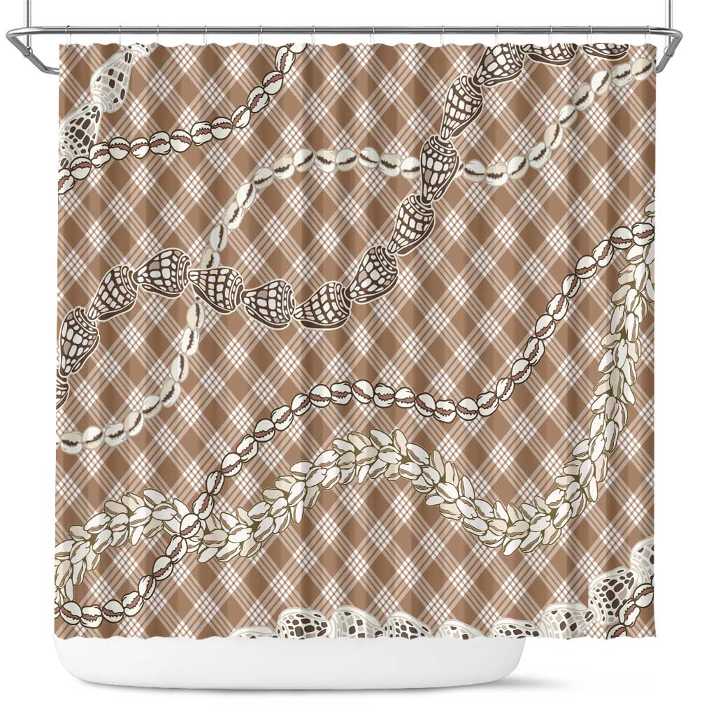 Brown Aloha Hawaii Shell Lei Shower Curtain Palaka Hebrew Cone Honey Cowrie Elegant Curves - Polynesian Pride