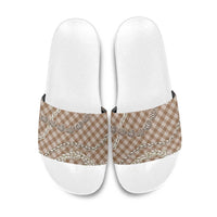 Brown Aloha Hawaii Shell Lei Slide Sandals Palaka Hebrew Cone Honey Cowrie Elegant Curves - Polynesian Pride