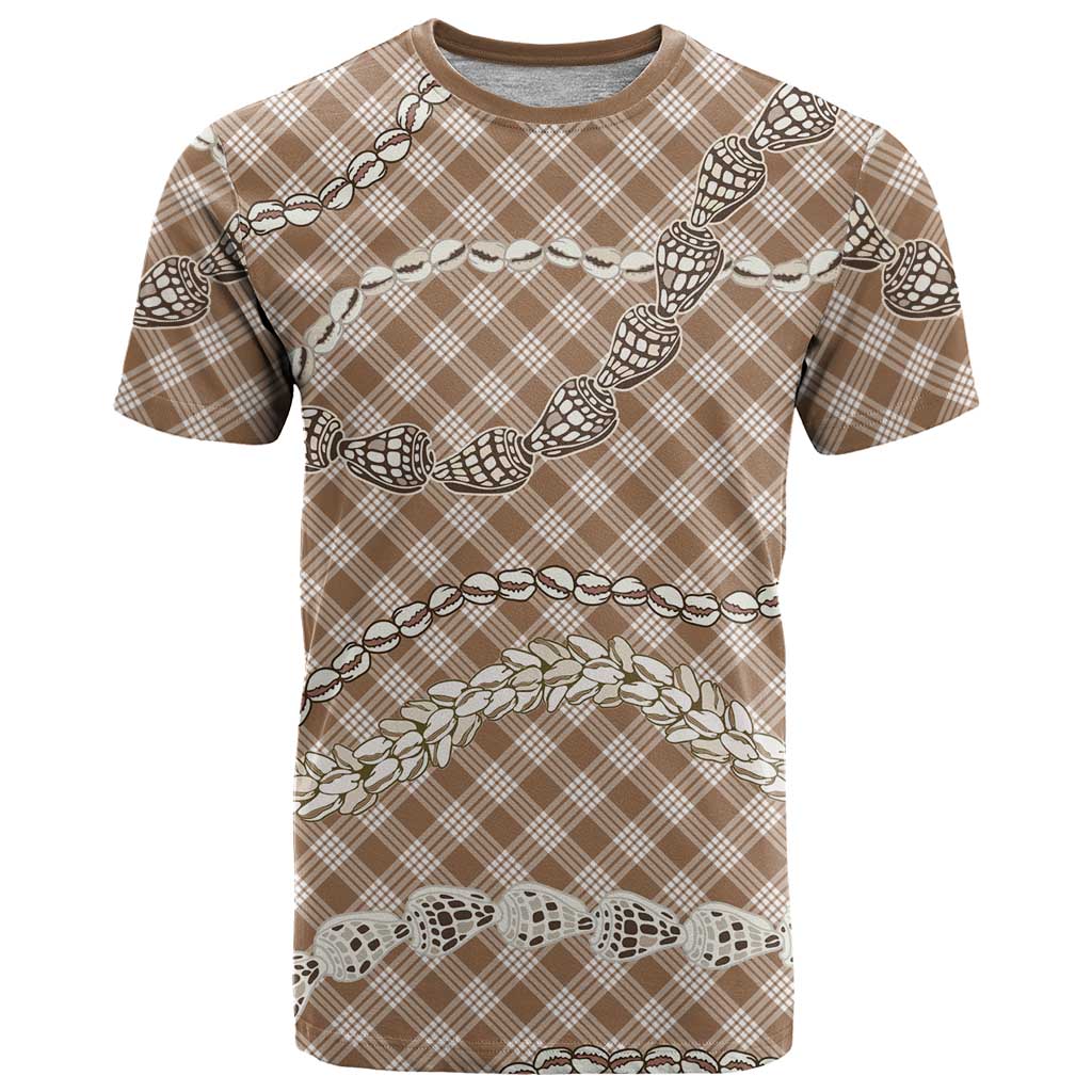 Brown Aloha Hawaii Shell Lei T Shirt Palaka Hebrew Cone Honey Cowrie Elegant Curves - Polynesian Pride