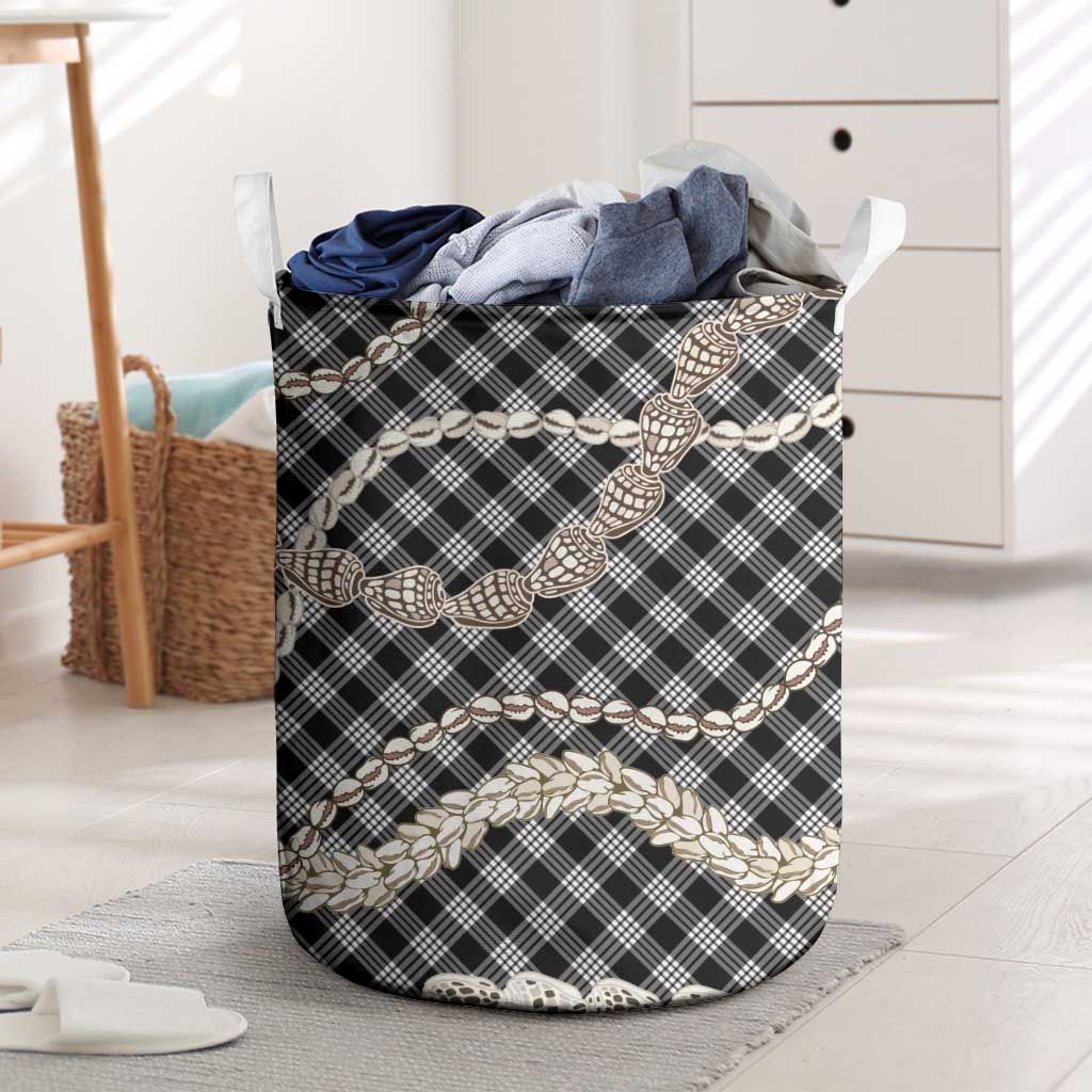 Black Aloha Hawaii Shell Lei Laundry Basket Palaka Hebrew Cone Honey Cowrie Elegant Curves LT14 Black - Polynesian Pride