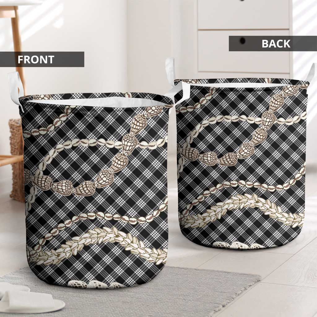 Black Aloha Hawaii Shell Lei Laundry Basket Palaka Hebrew Cone Honey Cowrie Elegant Curves LT14 - Polynesian Pride