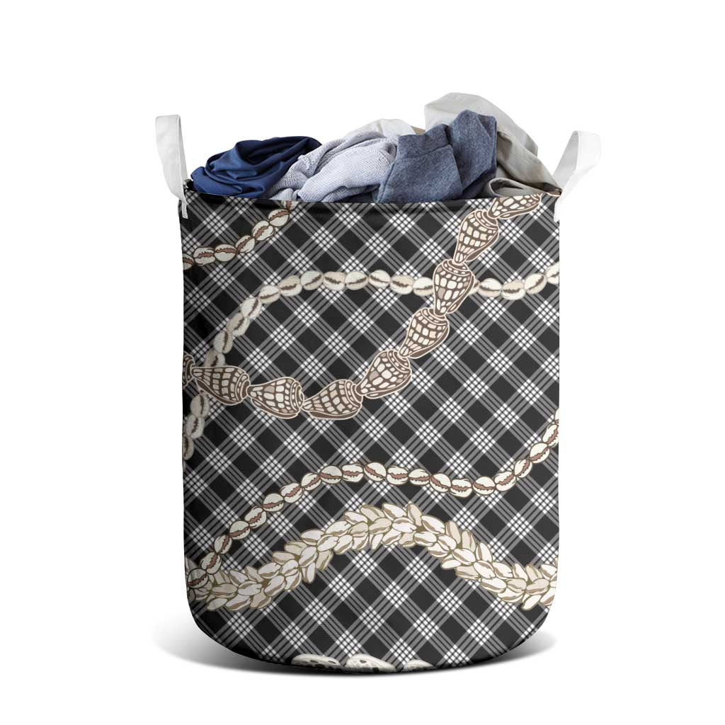 Black Aloha Hawaii Shell Lei Laundry Basket Palaka Hebrew Cone Honey Cowrie Elegant Curves LT14 - Polynesian Pride