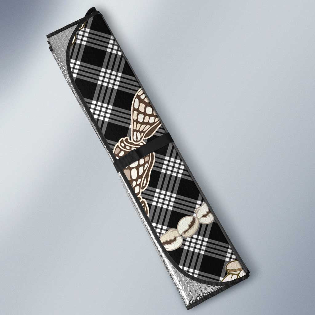 Black Aloha Hawaii Shell Lei Auto Sun Shade Palaka Hebrew Cone Honey Cowrie Elegant Curves - Polynesian Pride