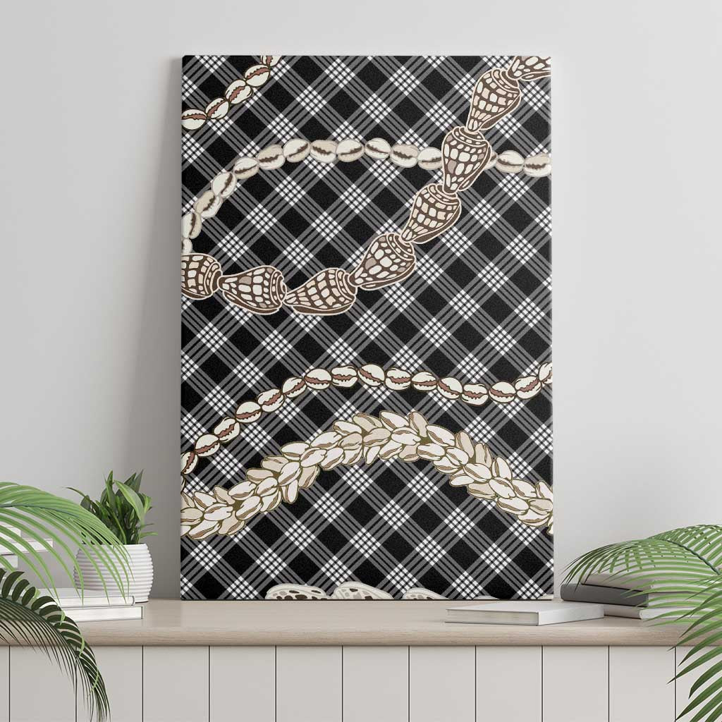 Black Aloha Hawaii Shell Lei Canvas Wall Art Palaka Hebrew Cone Honey Cowrie Elegant Curves - Polynesian Pride