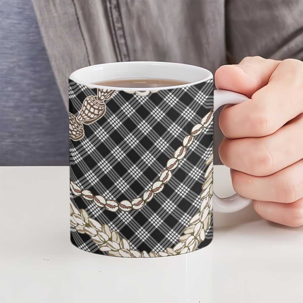 Black Aloha Hawaii Shell Lei Ceramic Mug Palaka Hebrew Cone Honey Cowrie Elegant Curves - Polynesian Pride
