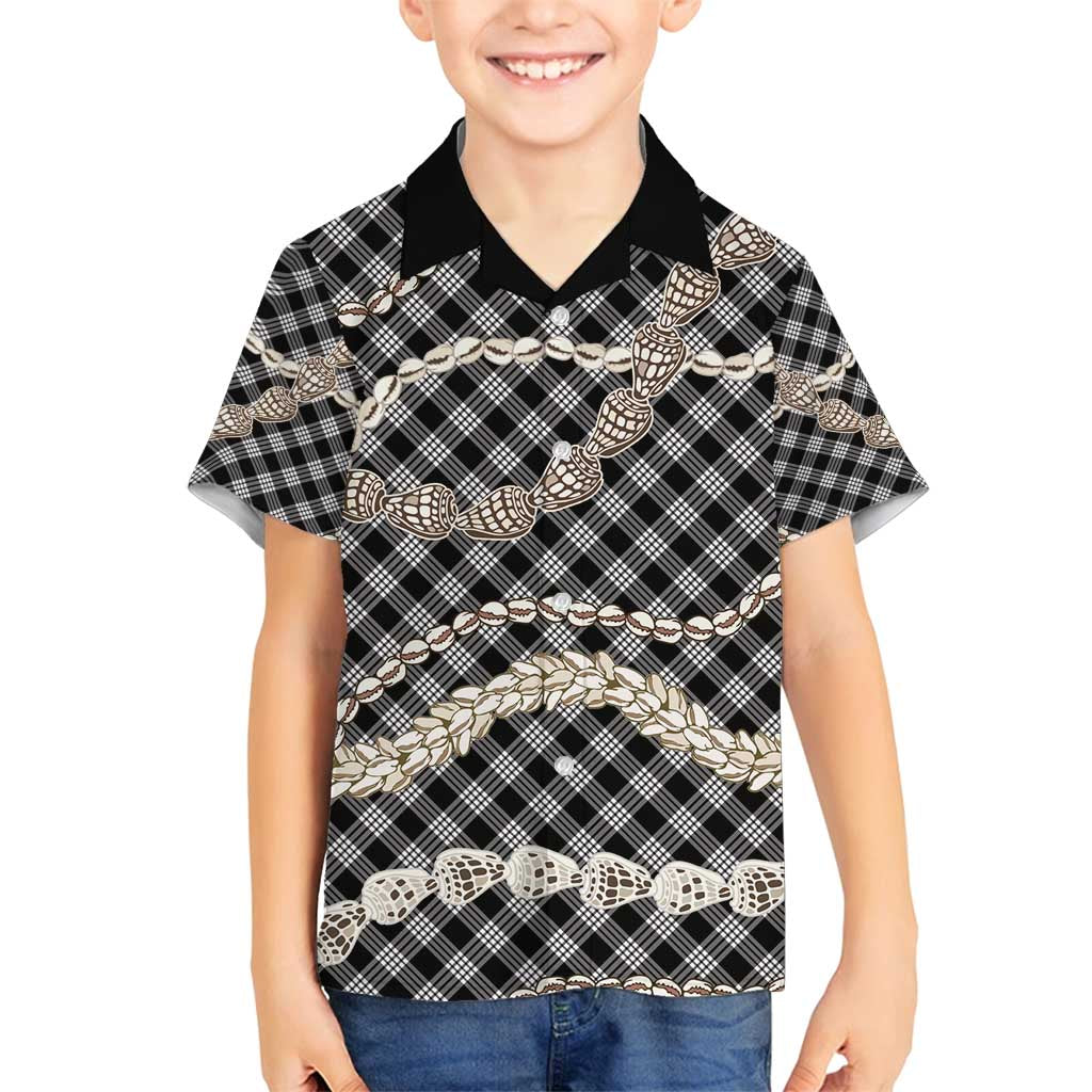 Black Aloha Hawaii Shell Lei Family Matching Long Sleeve Bodycon Dress and Hawaiian Shirt Palaka Hebrew Cone Honey Cowrie Elegant Curves - Polynesian Pride