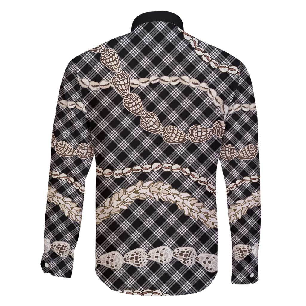 Black Aloha Hawaii Shell Lei Family Matching Mermaid Dress and Hawaiian Shirt Palaka Hebrew Cone Honey Cowrie Elegant Curves - Polynesian Pride