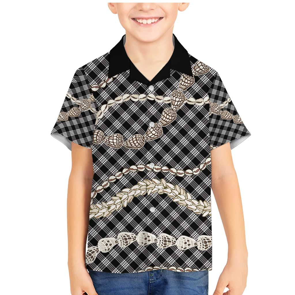 Black Aloha Hawaii Shell Lei Family Matching Mermaid Dress and Hawaiian Shirt Palaka Hebrew Cone Honey Cowrie Elegant Curves - Polynesian Pride