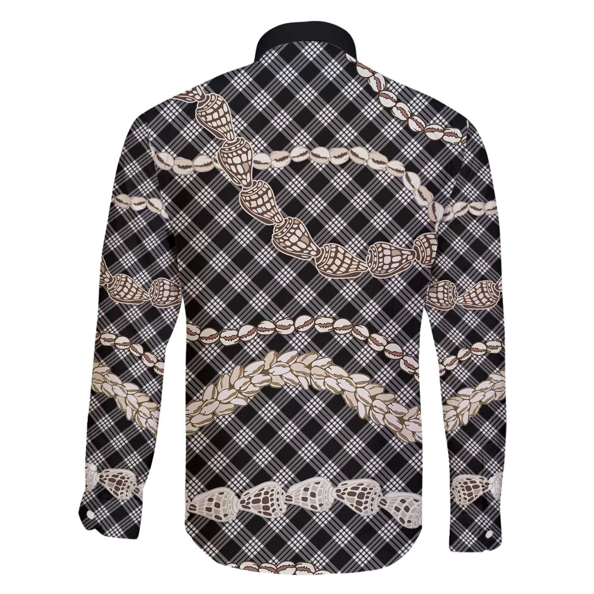 Black Aloha Hawaii Shell Lei Family Matching Off The Shoulder Long Sleeve Dress and Hawaiian Shirt Palaka Hebrew Cone Honey Cowrie Elegant Curves - Polynesian Pride