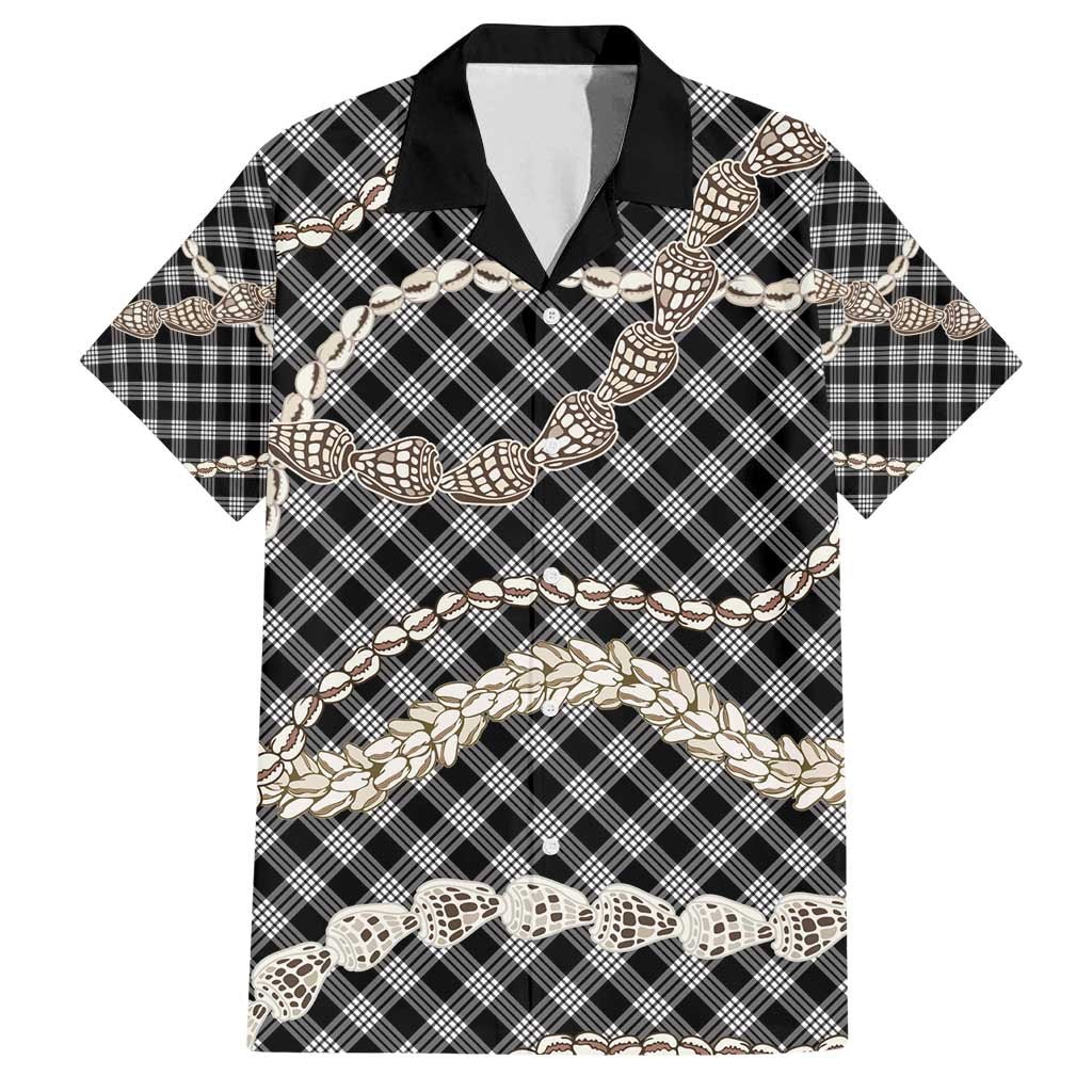 Black Aloha Hawaii Shell Lei Family Matching Off Shoulder Maxi Dress and Hawaiian Shirt Palaka Hebrew Cone Honey Cowrie Elegant Curves - Polynesian Pride