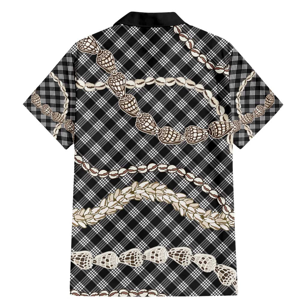 Black Aloha Hawaii Shell Lei Family Matching Off Shoulder Maxi Dress and Hawaiian Shirt Palaka Hebrew Cone Honey Cowrie Elegant Curves - Polynesian Pride