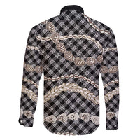 Black Aloha Hawaii Shell Lei Family Matching Off Shoulder Maxi Dress and Hawaiian Shirt Palaka Hebrew Cone Honey Cowrie Elegant Curves - Polynesian Pride