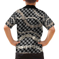 Black Aloha Hawaii Shell Lei Family Matching Short Sleeve Bodycon Dress and Hawaiian Shirt Palaka Hebrew Cone Honey Cowrie Elegant Curves - Polynesian Pride