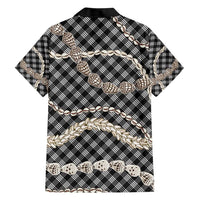 Black Aloha Hawaii Shell Lei Family Matching Short Sleeve Bodycon Dress and Hawaiian Shirt Palaka Hebrew Cone Honey Cowrie Elegant Curves - Polynesian Pride