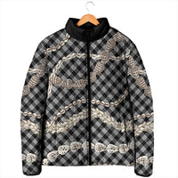 Black Aloha Hawaii Shell Lei Padded Jacket Palaka Hebrew Cone Honey Cowrie Elegant Curves - Polynesian Pride