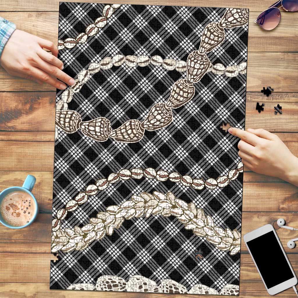 Black Aloha Hawaii Shell Lei Puzzle Palaka Hebrew Cone Honey Cowrie Elegant Curves - Polynesian Pride