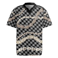 Black Aloha Hawaii Shell Lei Rugby Jersey Palaka Hebrew Cone Honey Cowrie Elegant Curves - Polynesian Pride