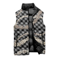 Black Aloha Hawaii Shell Lei Sleeveless Puffer Jacket Palaka Hebrew Cone Honey Cowrie Elegant Curves - Polynesian Pride