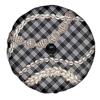 Black Aloha Hawaii Shell Lei Spare Tire Cover Palaka Hebrew Cone Honey Cowrie Elegant Curves - Polynesian Pride