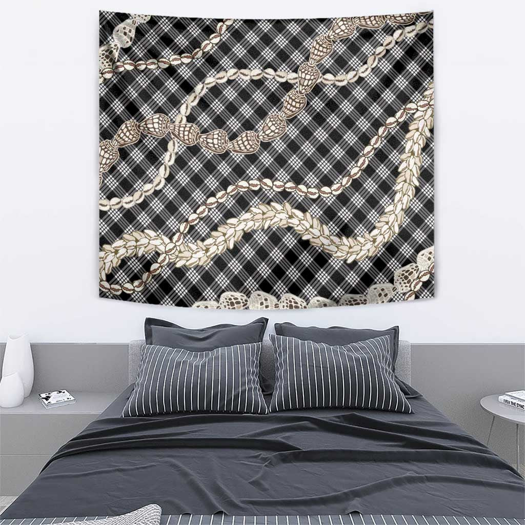 Black Aloha Hawaii Shell Lei Tapestry Palaka Hebrew Cone Honey Cowrie Elegant Curves - Polynesian Pride