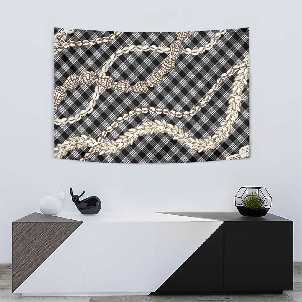 Black Aloha Hawaii Shell Lei Tapestry Palaka Hebrew Cone Honey Cowrie Elegant Curves - Polynesian Pride
