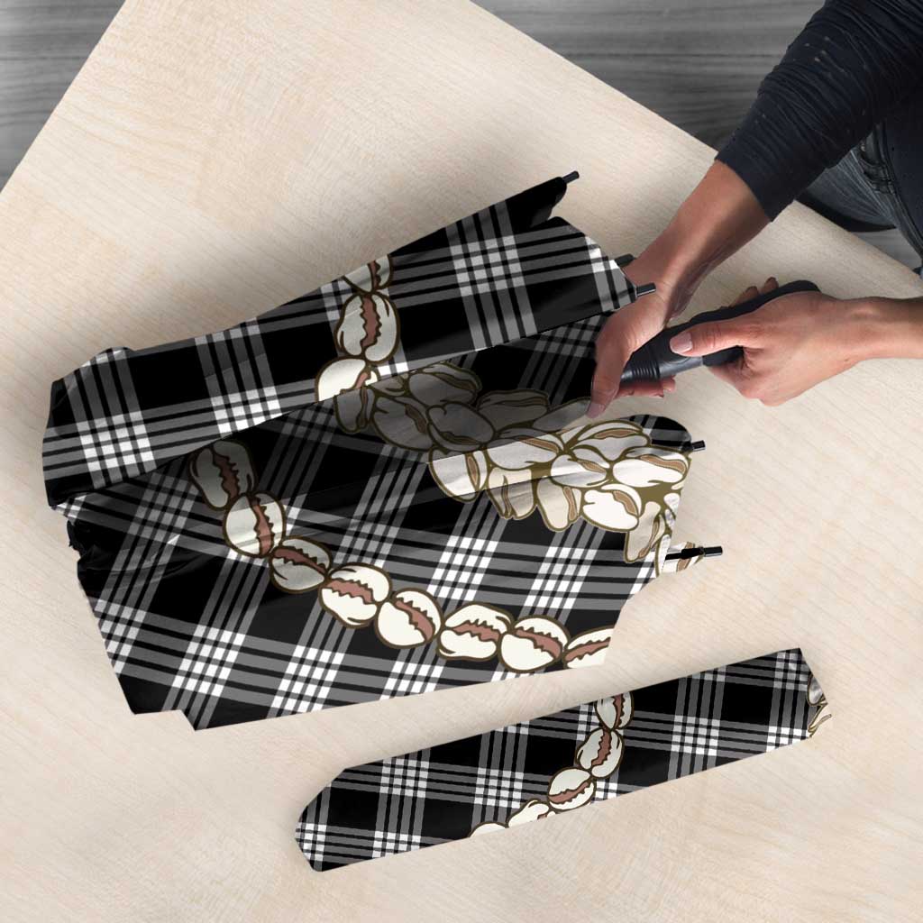 Black Aloha Hawaii Shell Lei Umbrella Palaka Hebrew Cone Honey Cowrie Elegant Curves - Polynesian Pride