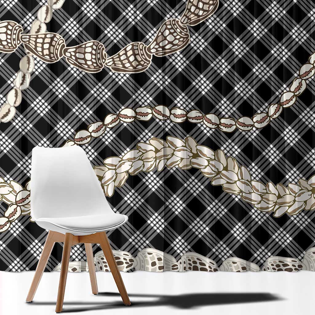 Black Aloha Hawaii Shell Lei Window Curtain Palaka Hebrew Cone Honey Cowrie Elegant Curves - Polynesian Pride