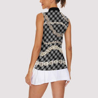 Black Aloha Hawaii Shell Lei Women Sleeveless Polo Shirt Palaka Hebrew Cone Honey Cowrie Elegant Curves - Polynesian Pride