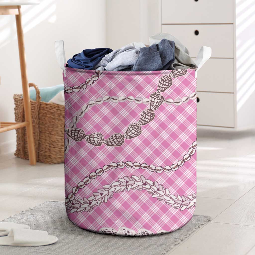 Pink Aloha Hawaii Shell Lei Laundry Basket Palaka Hebrew Cone Honey Cowrie Elegant Curves LT14 Pink - Polynesian Pride