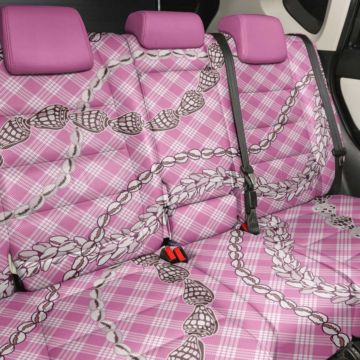 Pink Aloha Hawaii Shell Lei Back Car Seat Cover Palaka Hebrew Cone Honey Cowrie Elegant Curves - Polynesian Pride