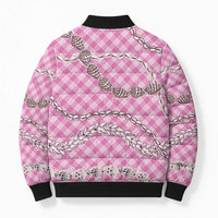 Pink Aloha Hawaii Shell Lei Bomber Puffer Jacket Palaka Hebrew Cone Honey Cowrie Elegant Curves - Polynesian Pride