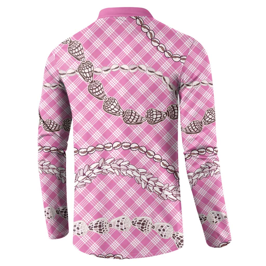 Pink Aloha Hawaii Shell Lei Button Sweatshirt Palaka Hebrew Cone Honey Cowrie Elegant Curves - Polynesian Pride