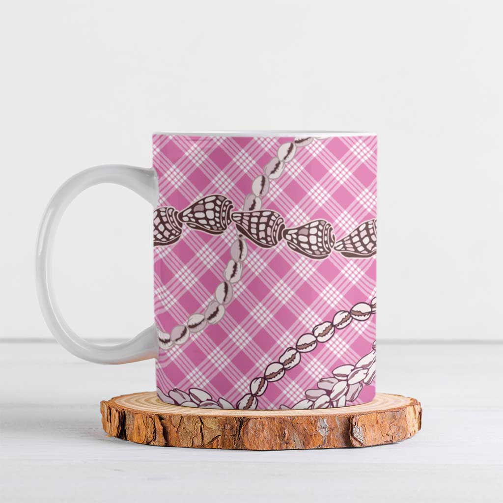 Pink Aloha Hawaii Shell Lei Ceramic Mug Palaka Hebrew Cone Honey Cowrie Elegant Curves - Polynesian Pride