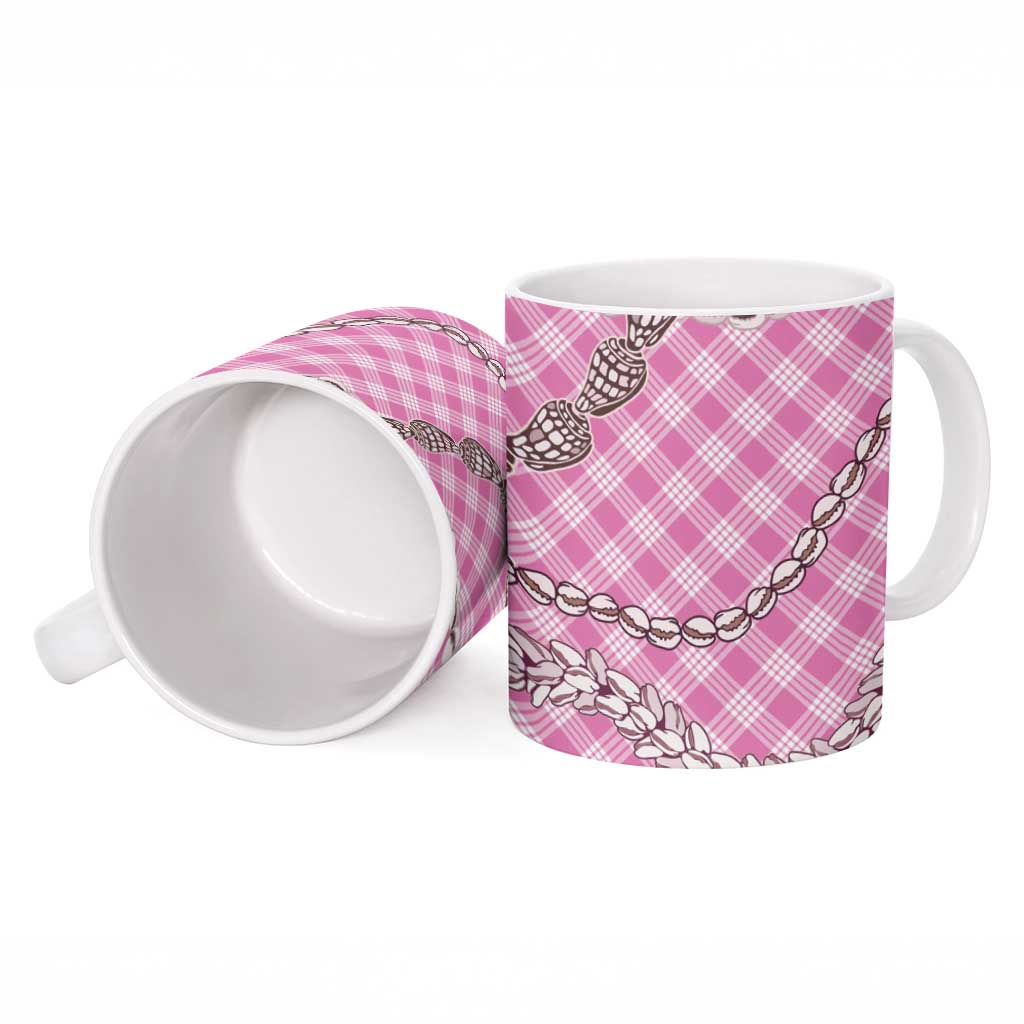Pink Aloha Hawaii Shell Lei Ceramic Mug Palaka Hebrew Cone Honey Cowrie Elegant Curves - Polynesian Pride