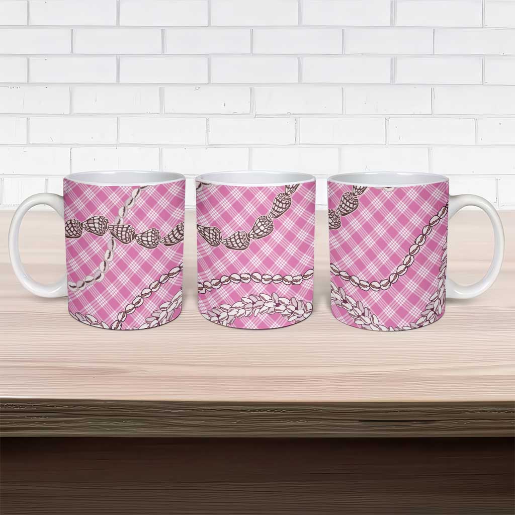 Pink Aloha Hawaii Shell Lei Ceramic Mug Palaka Hebrew Cone Honey Cowrie Elegant Curves - Polynesian Pride