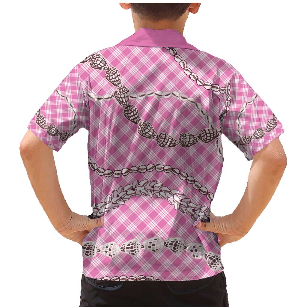 Pink Aloha Hawaii Shell Lei Family Matching Mermaid Dress and Hawaiian Shirt Palaka Hebrew Cone Honey Cowrie Elegant Curves - Polynesian Pride