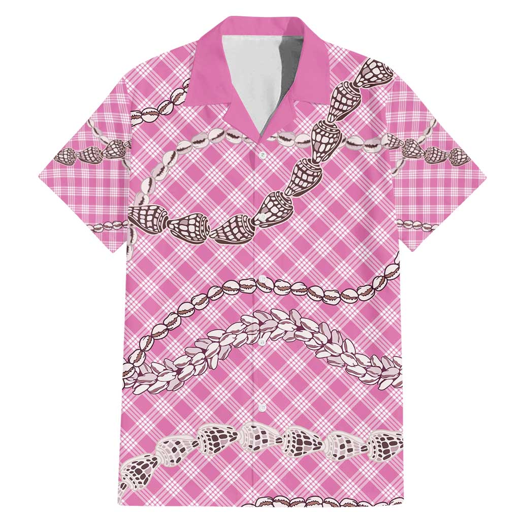 Pink Aloha Hawaii Shell Lei Family Matching Mermaid Dress and Hawaiian Shirt Palaka Hebrew Cone Honey Cowrie Elegant Curves - Polynesian Pride